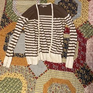 Old Navy brown and white striped button down cardigan